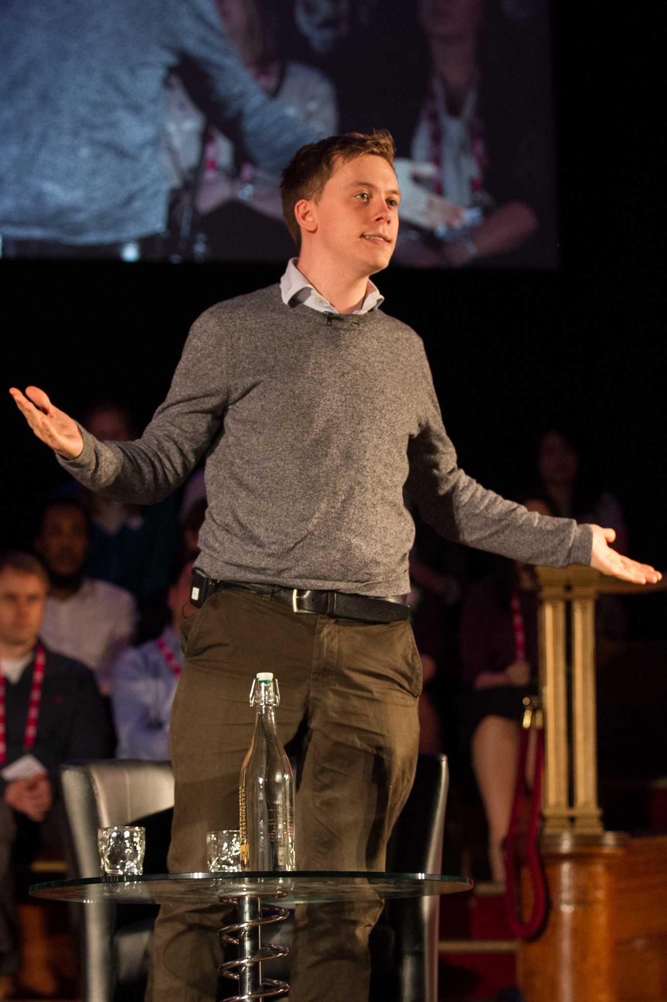 Owen Jones standing at the rally